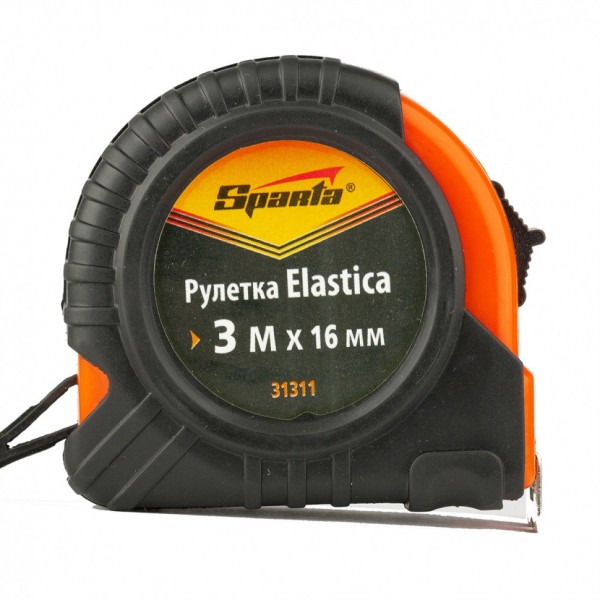 Рулетка Elastica,3 м х 16 мм,обрезиненный корпус Sparta 31311