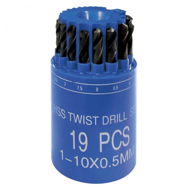 Набор сверл по металлу, 1-10 мм, (через 0.5 мм), HSS, 19 шт, в стакане, цилиндрический хвостовик Sparta 723505