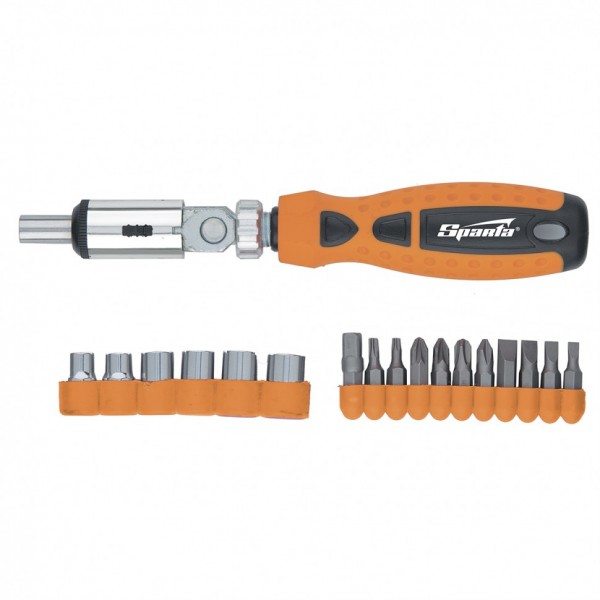 Отвертка реверсивная с шарниром, биты, торцевые головки, 18 шт, Sparta 115545