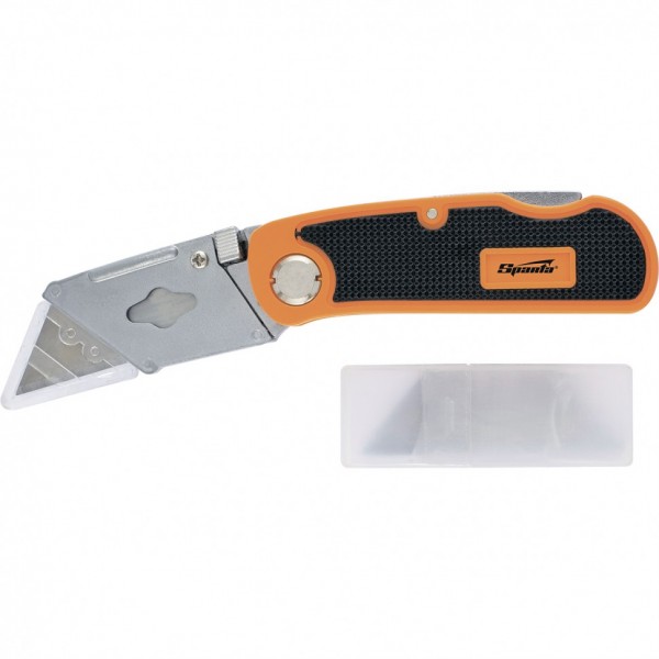 Нож, 19 мм, складной, пластиковая двухкомпонентная рукоятка, сменное трапециевидное лезвие, 5 лезвий Sparta 78981