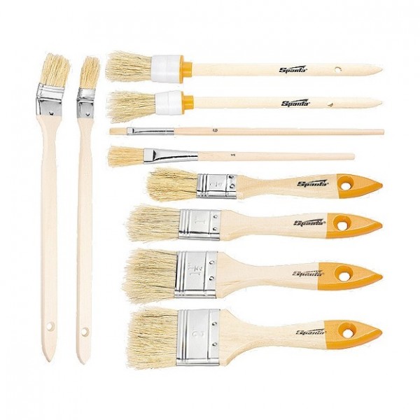 Набор кистей, 10 шт, плоские 3/4-2 круглые №2, 4 радиаторные 1, 1.5 для масляной краски №2, 6 Sparta 841155